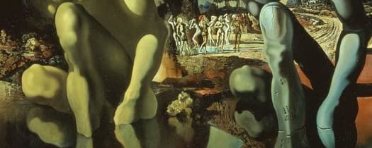 Detail: side-by-side view showing Narcissus's bent knee on the left and the stone hand's thumb on the right, sharing the same angle and joint position