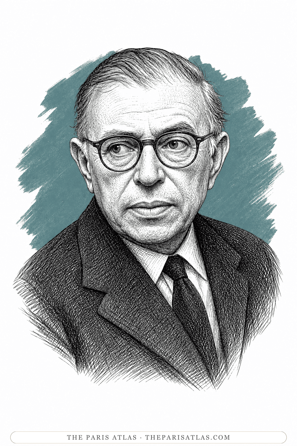 Illustrated portrait of Jean-Paul Sartre