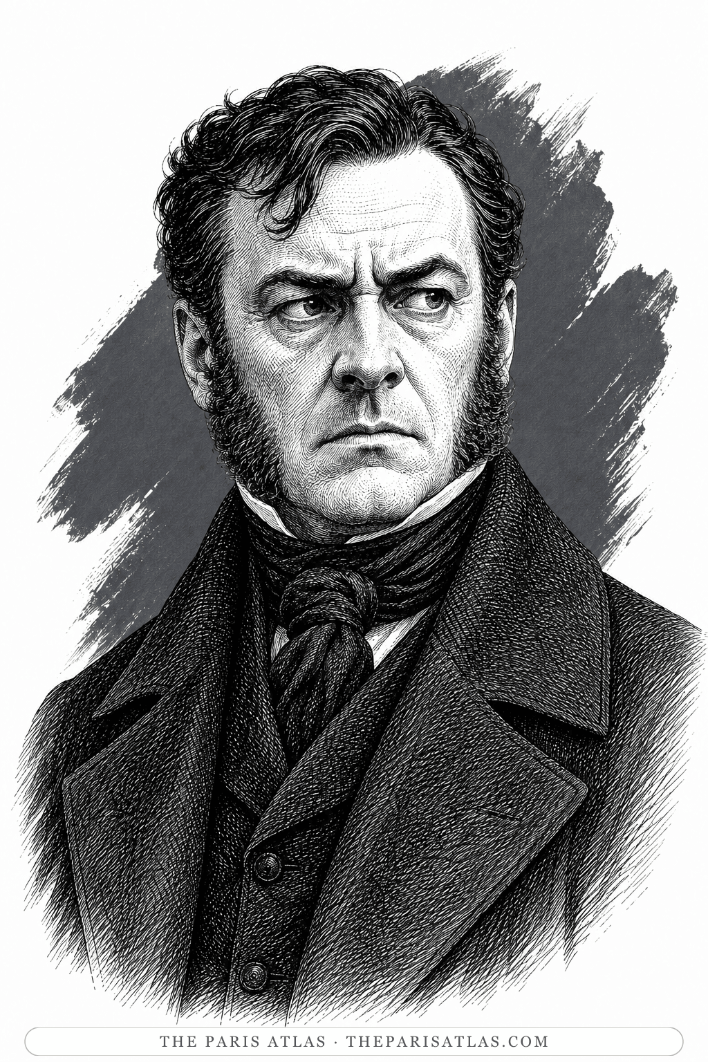 Illustrated portrait of Inspector Javert