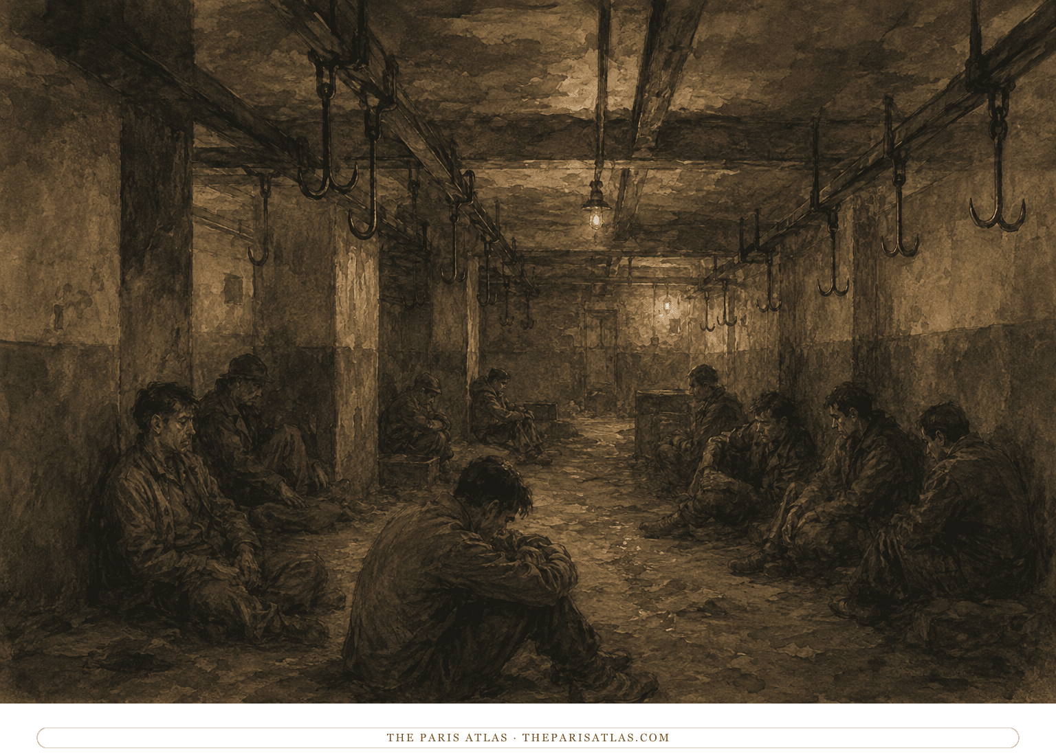 American prisoners sit in the underground meat locker of Slaughterhouse-Five as dust falls during the bombing of Dresden