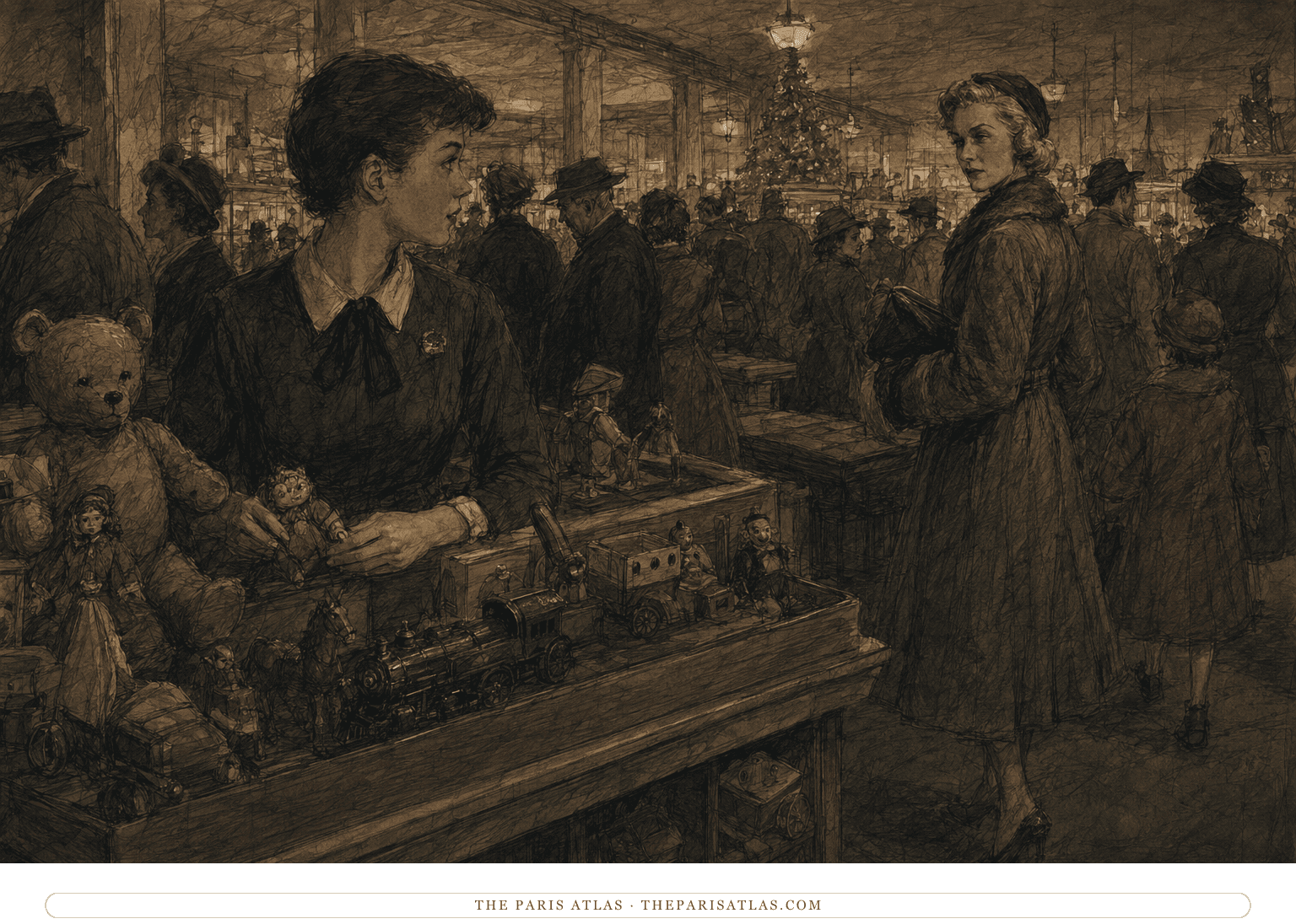 Therese notices Carol across a busy department-store toy counter at Christmas