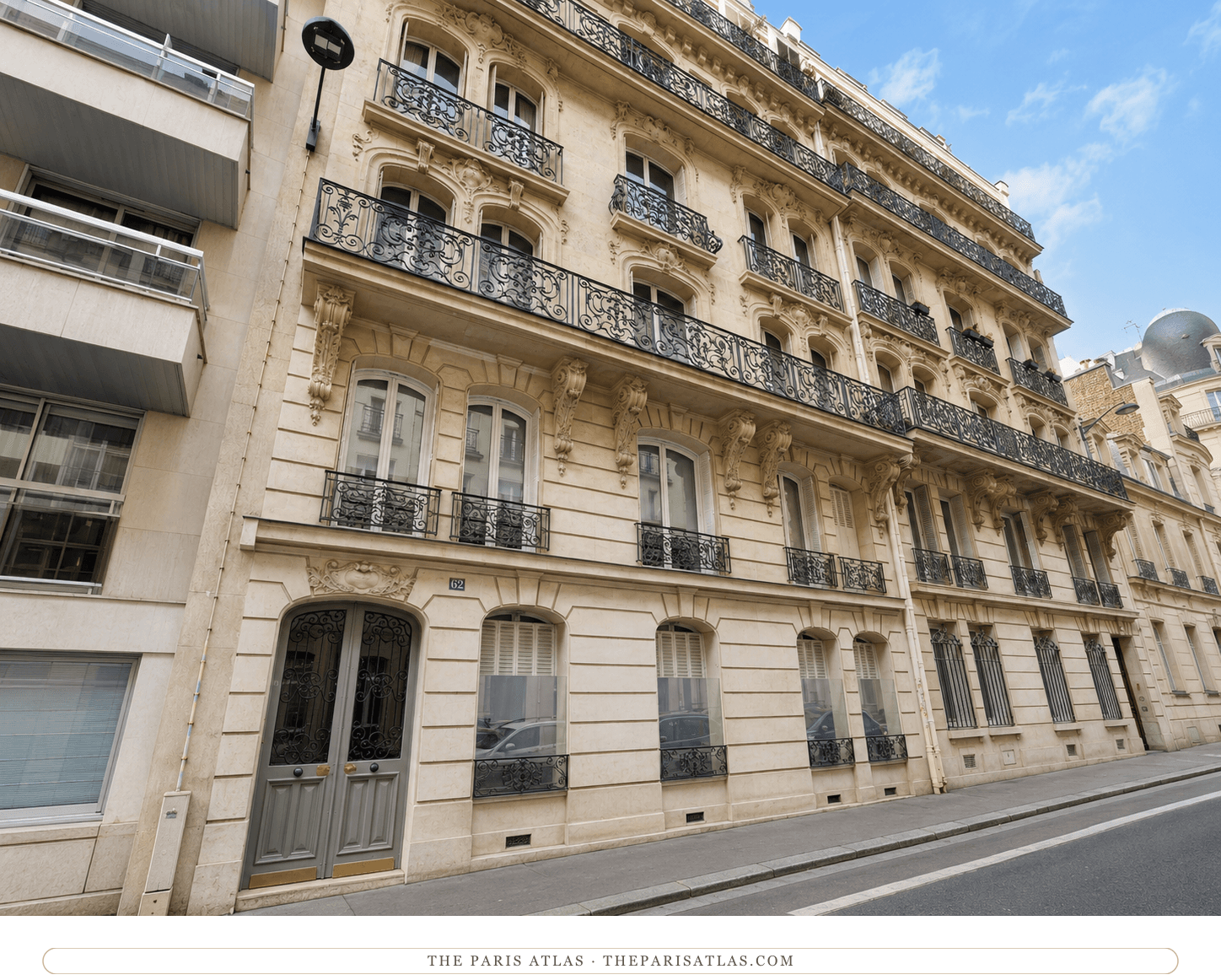 Illustration of the modern apartment building that stands at 57 rue Cortambert today