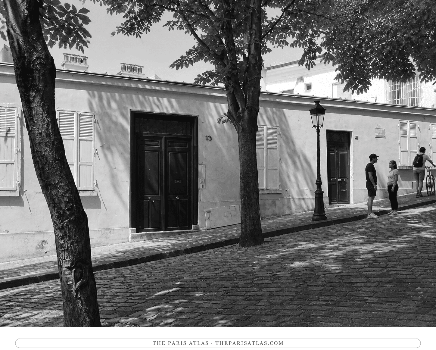 Black-and-white reconstruction of the original Bateau-Lavoir around 1907