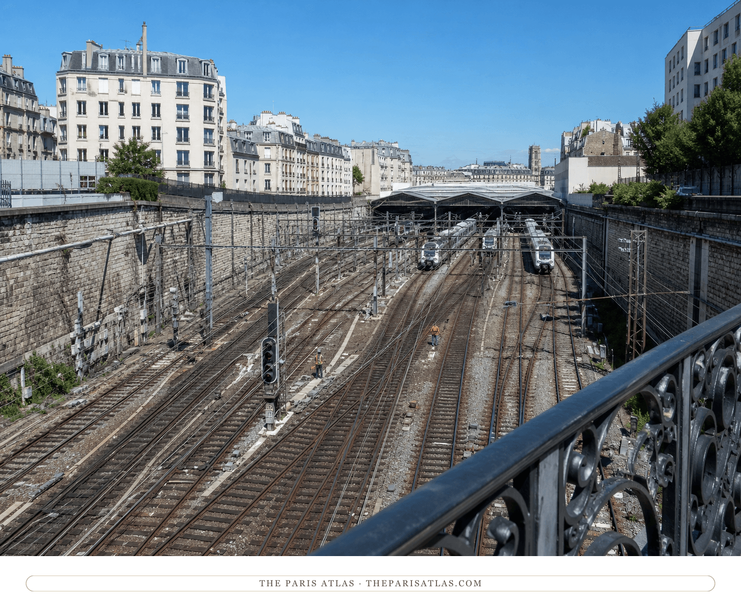Present-day view down from the Pont de l'Europe over converging Saint-Lazare tracks