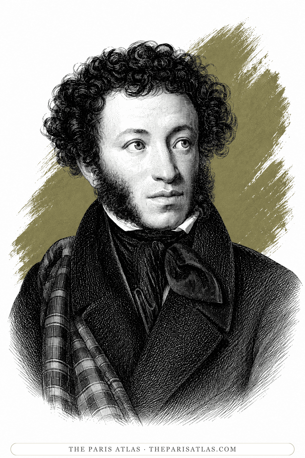 Illustrated portrait of Alexander Pushkin