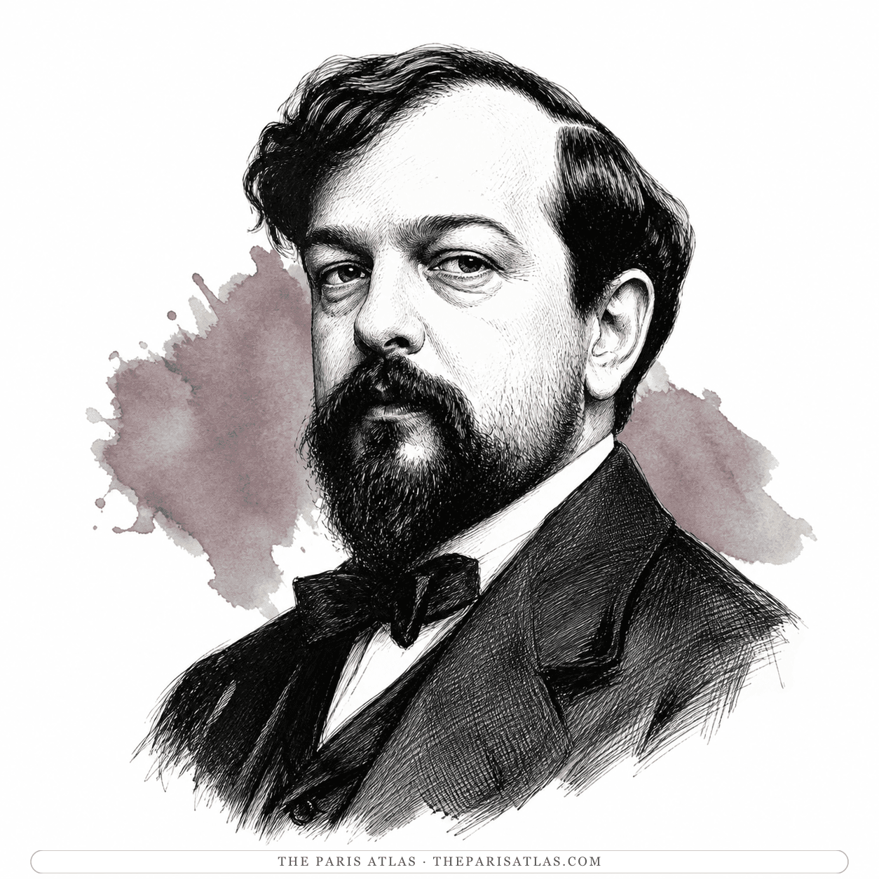 Ink illustration of Claude Debussy