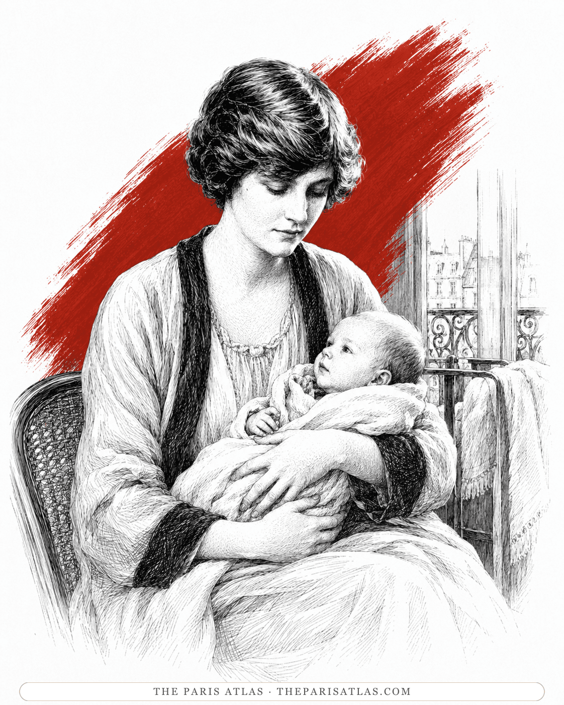 Illustration of Hadley Richardson holding the infant Bumby
