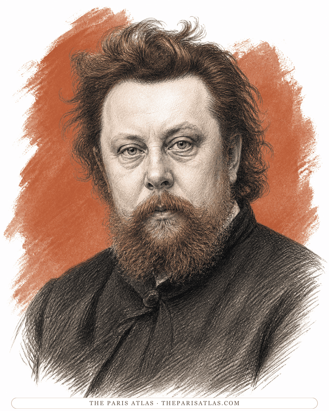 Illustrated portrait of Modest Mussorgsky
