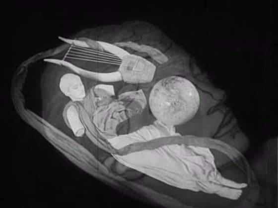 The final image of The Blood of a Poet, with the Statue, globe, lyre, and ox