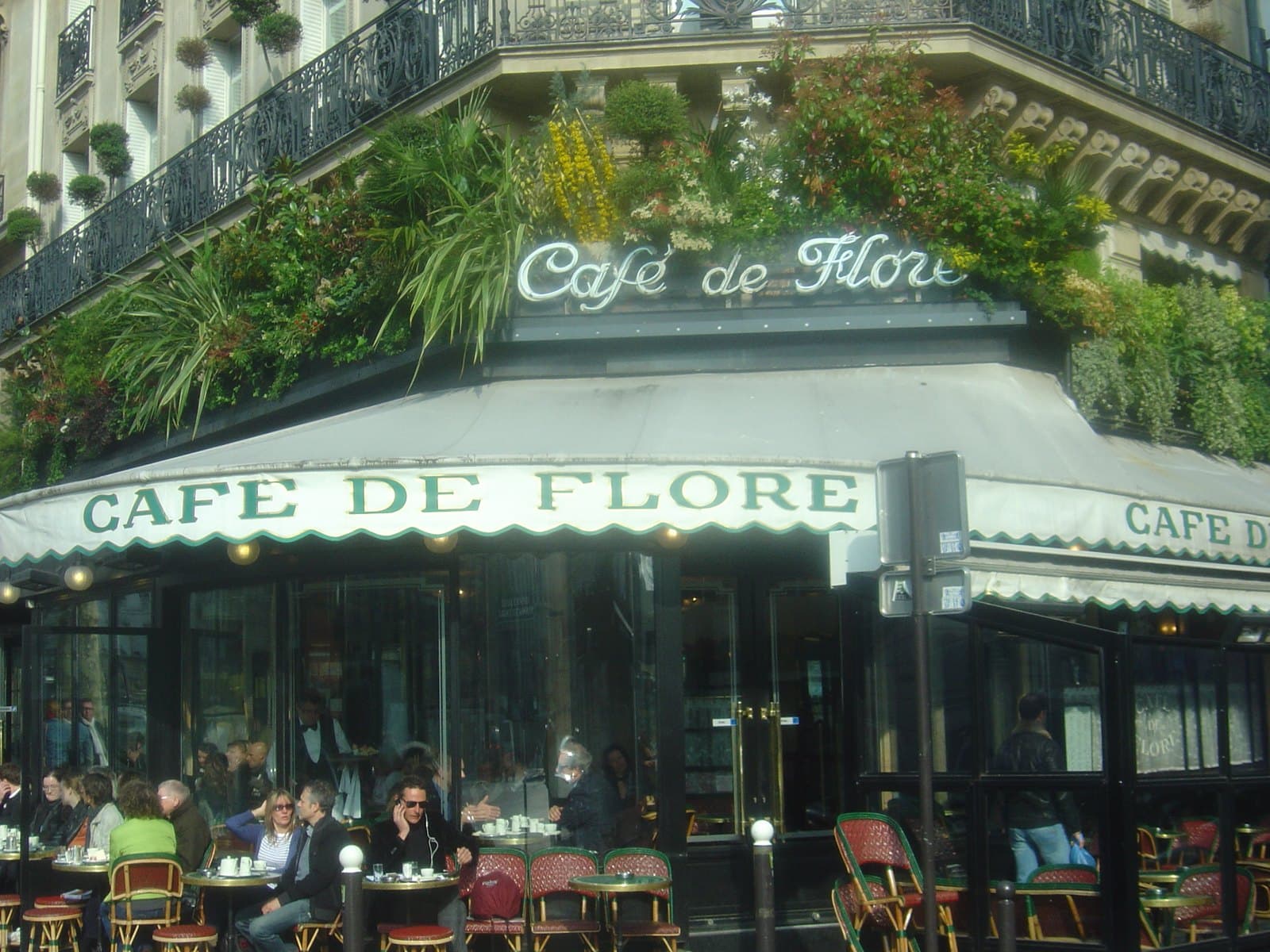The frontage and awning of the Café de Flore on the boulevard Saint-Germain
