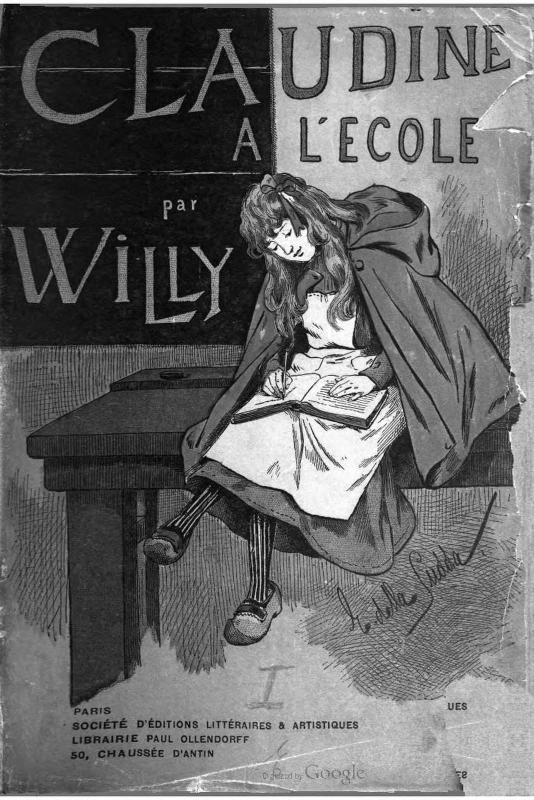 Illustrated 1903 cover of Claudine à l’école crediting the book to Willy