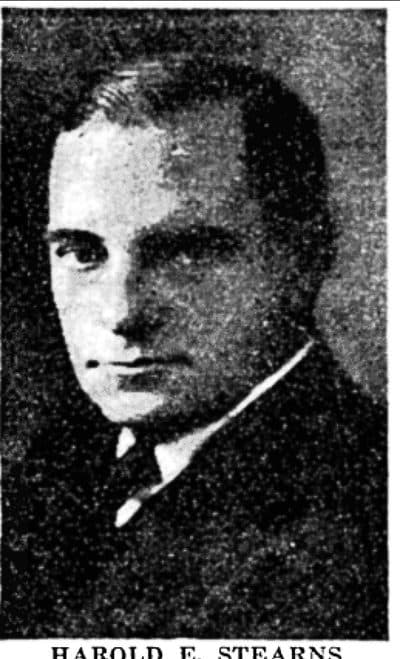 Halftone studio portrait of Harold Stearns in a suit and tie, from his 1943 newspaper obituary.
