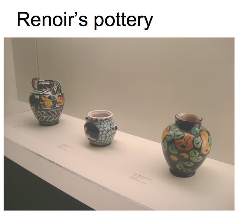 A group of small glazed ceramic vessels made by the young Jean Renoir