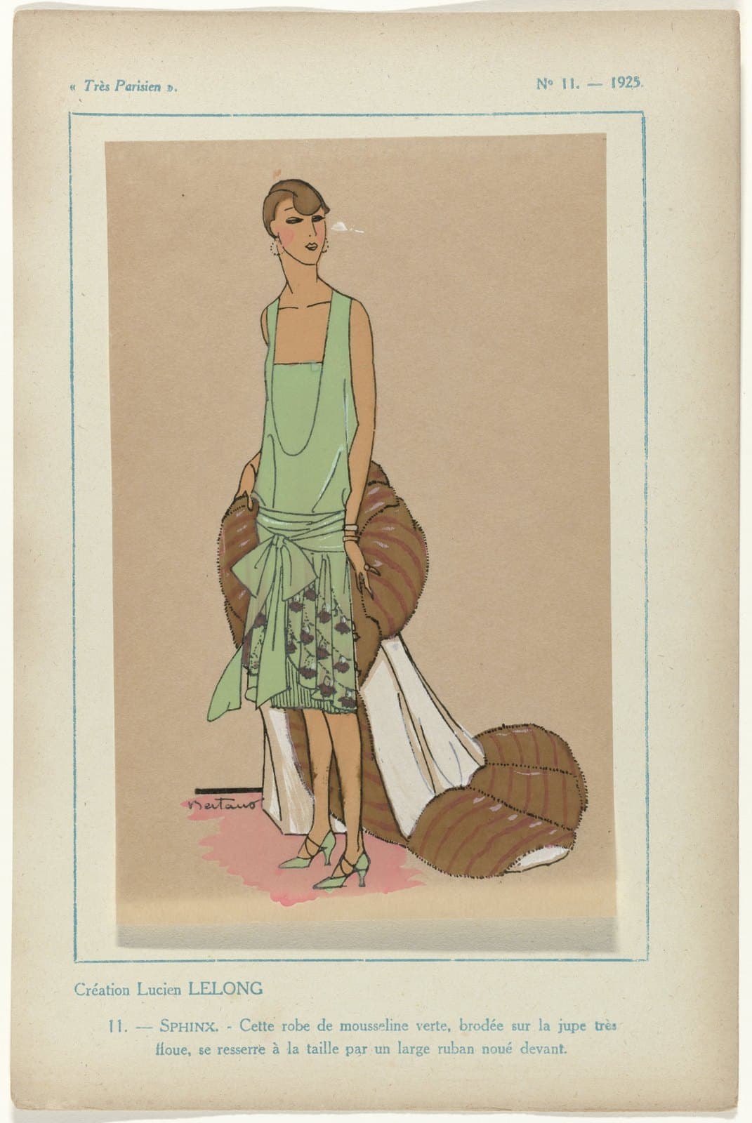 Fashion plate for Lucien Lelong's Sphinx design, published in Très Parisien in 1925