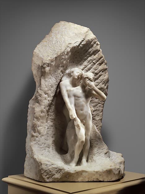 Auguste Rodin's marble sculpture Orpheus and Eurydice, with Orpheus turning back toward Eurydice
