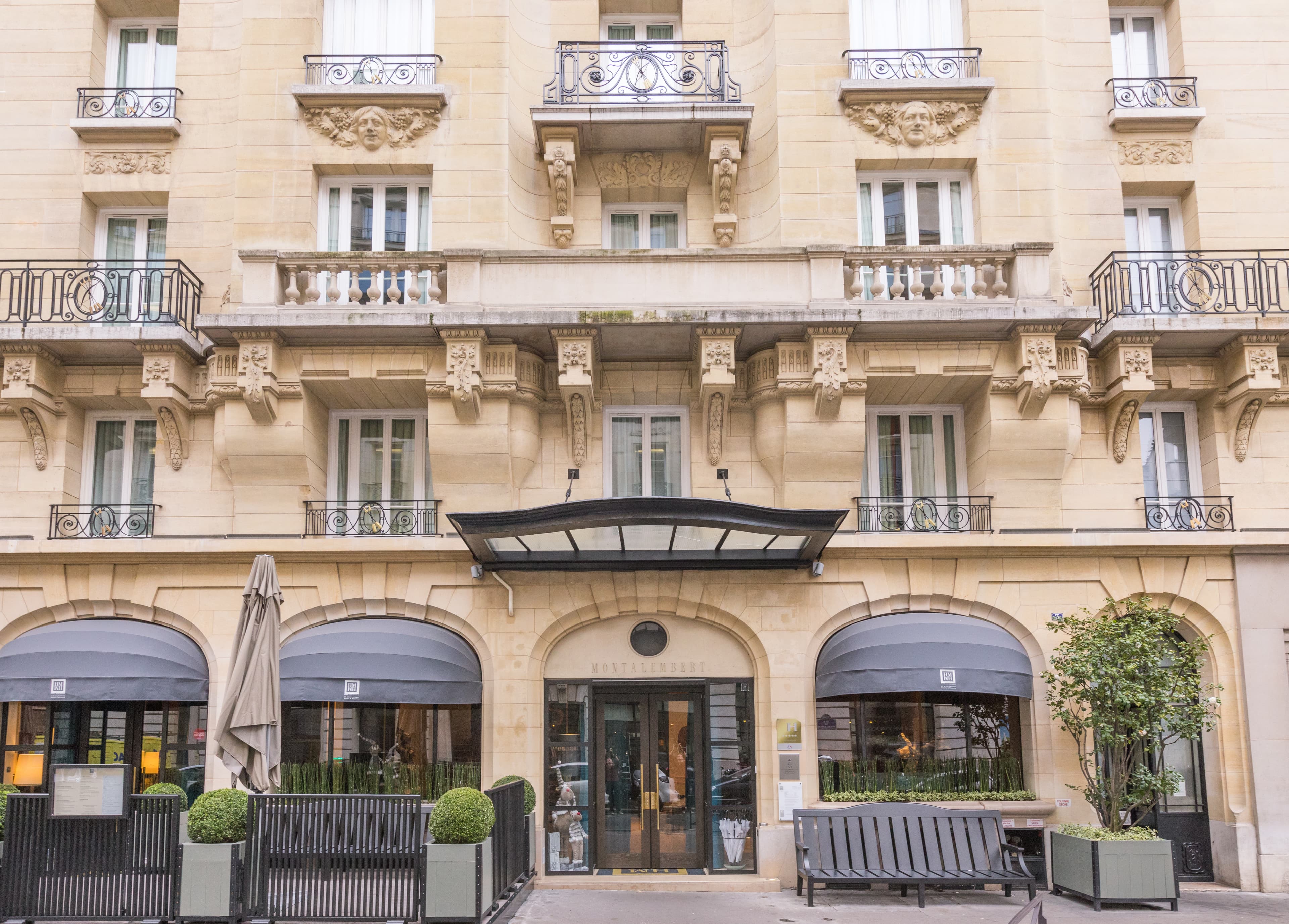 Hôtel Montalembert’s entrance, photographed in 2025.